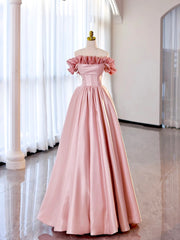 Off the Shoulder Satin Burgundy/Pink A-line Princess Dresses