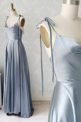 Simple Satin Long Prom Dresses, A-Line Spaghetti Straps Evening Dresses