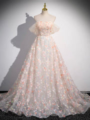Lovely Three-dimensional Floral Floor Length Prom Dress, Off the Shoulder Evening Party Dress