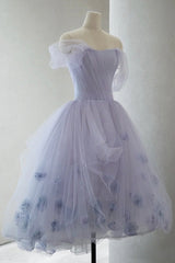 Purple Tulle Short Prom Dress, A-Line Off the Shoulder Party Dress