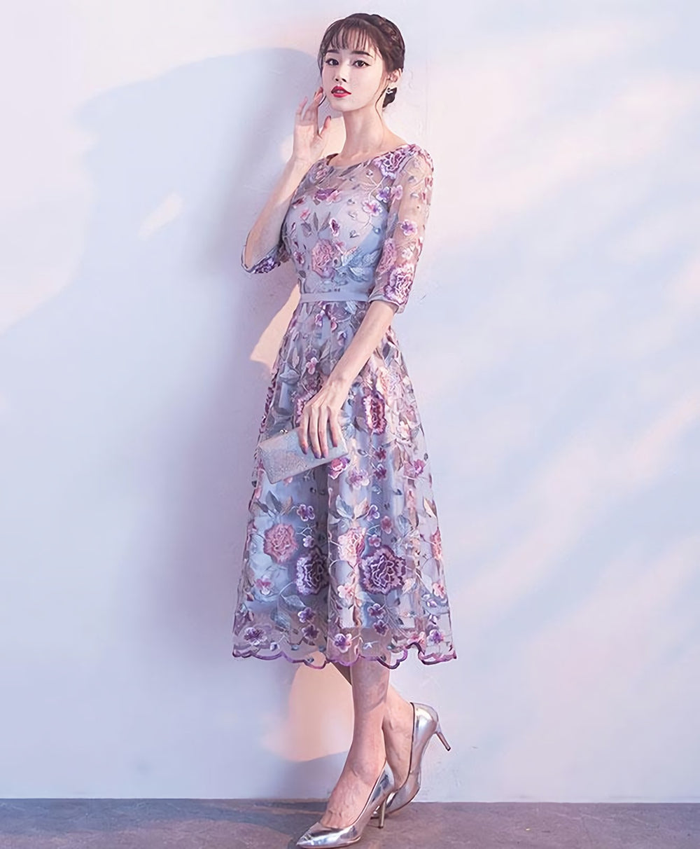 Unique Round Neck Tulle Lace Short Prom Dress, Bridesmaid Dress