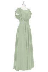 Elegant Sage Green Ruffled A-Line Long Bridesmaid Dress
