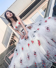 Unique White Tulle Long Prom Dress, White Evening Dress