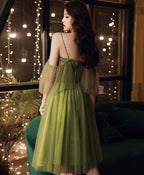 Simple Green Tulle Short Prom Dress, Green Evening Dress