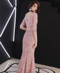 Pink Mermaid Long Prom Dress, Pink Evening Dress