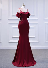 Wine Red Mermaid Sweetheart Straps Long Formal Dress Outfits For Girls, Wine Red Prom Dress