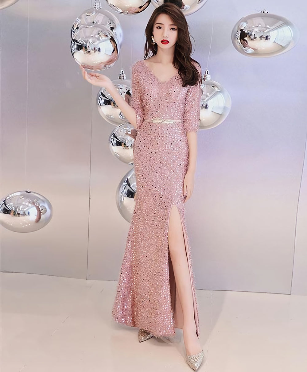 Pink Mermaid Long Prom Dress, Pink Evening Dress