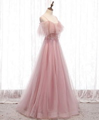 Pink Sweetheart Tulle Long Prom Dress, Pink Tulle Formal Dress, 1