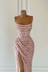 Вечірні сукні з новим приходом рожевими блискітками без розколу
