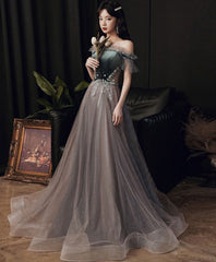 Green Tulle Sequin Long Prom Dress, Green Formal Dress