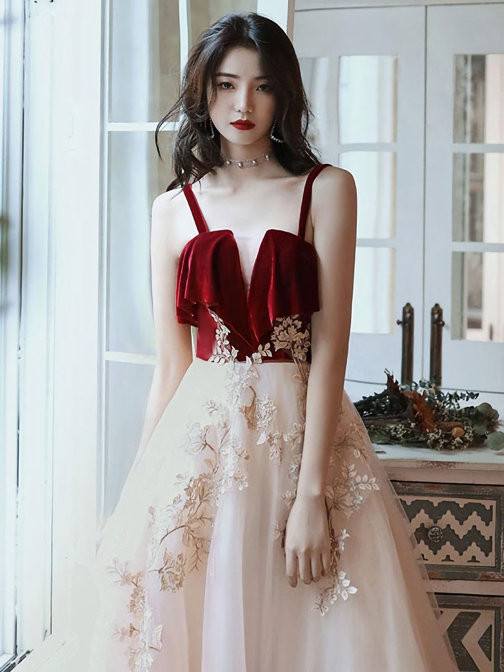 Green Tulle Lace Long Prom Dress, Green Lace Formal Dress