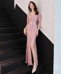 Pink Mermaid Long Prom Dress, Pink Evening Dress