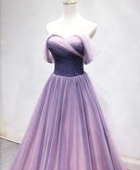 Simple Sweetheart Tulle Purple Long Prom Dress, Bridesmaid Dress