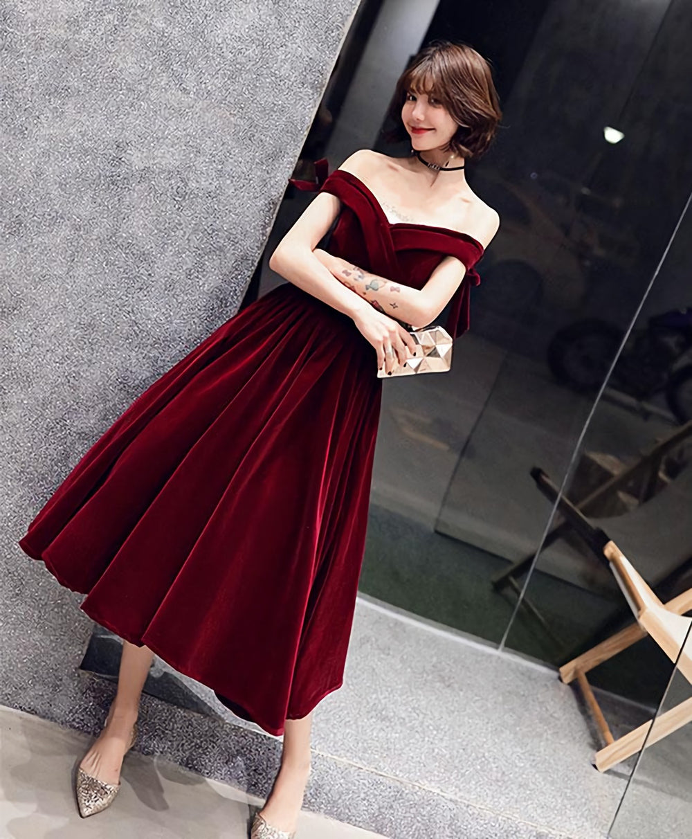 Burgundy Short Prom Dress, Burgundy Evening Dress