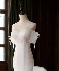 White Sequin Mermaid Long Prom Dress, White Wedding Dress