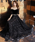 Unique Black Lace Long Prom Dress, Black Lace Evening Dress