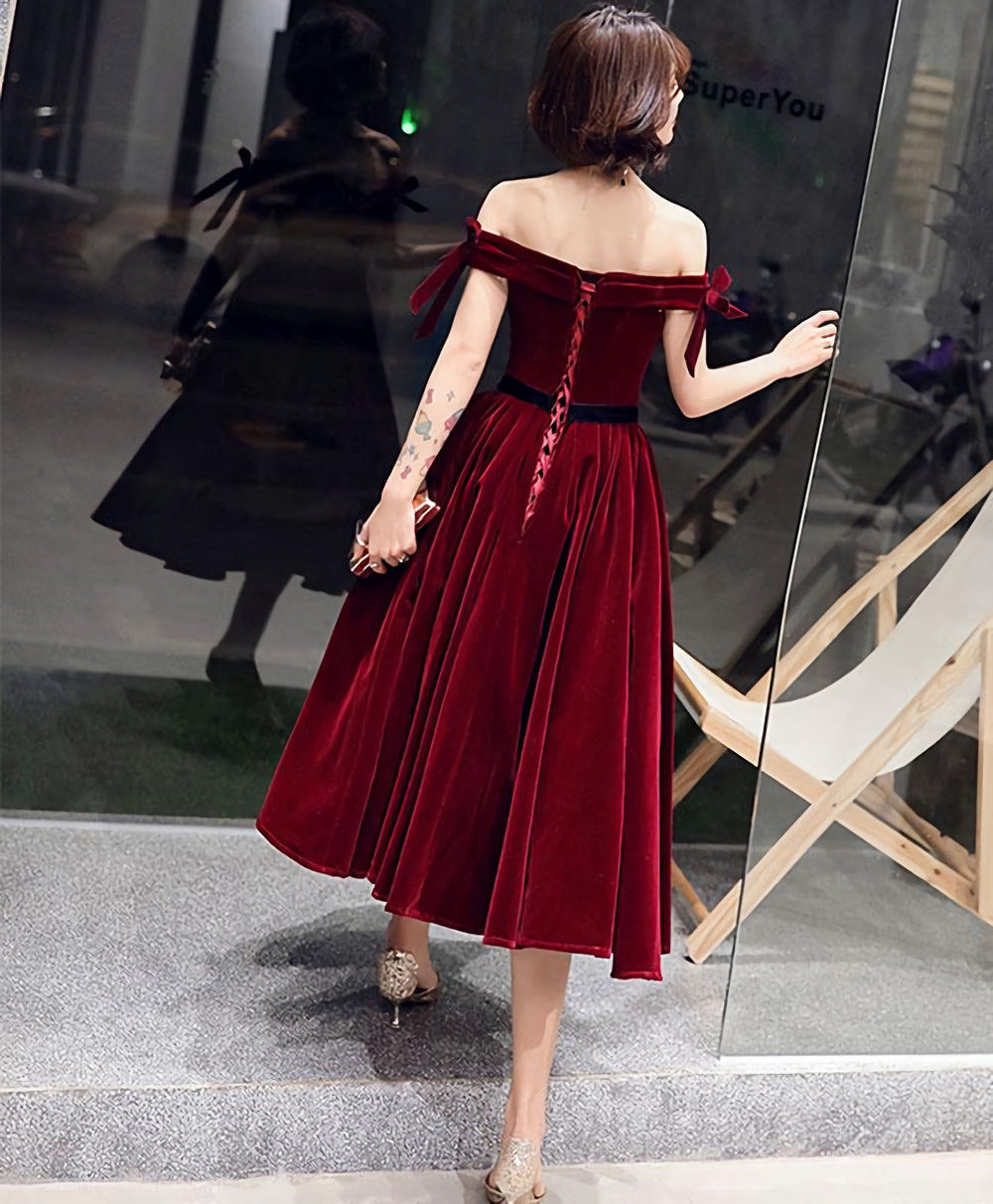 Burgundy Short Prom Dress, Burgundy Evening Dress