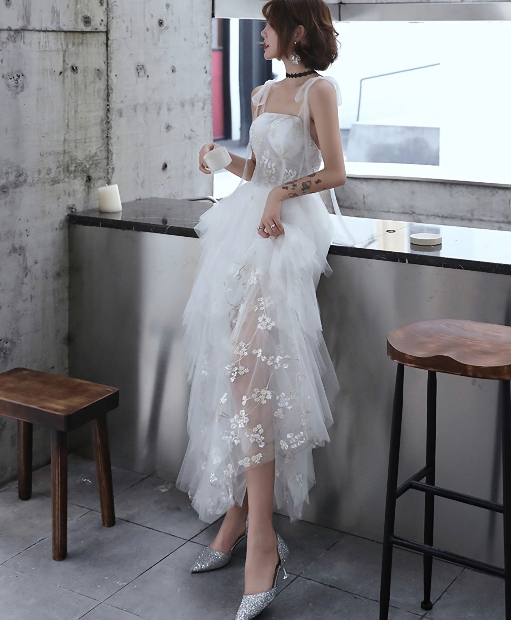 White Sweetheart Tulle Prom Dress, White Formal Dress