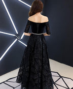 Unique Black Lace Long Prom Dress, Black Lace Evening Dress