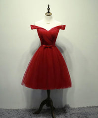 Simple V Neck Tulle Off Shoulder Short Prom Dress, Pink Homecoming Dress