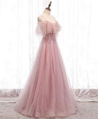 Pink Sweetheart Tulle Long Prom Dress, Pink Tulle Formal Dress, 1