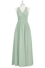 Sage Green V-Neck Backless A-Line Bridesmaid Dress