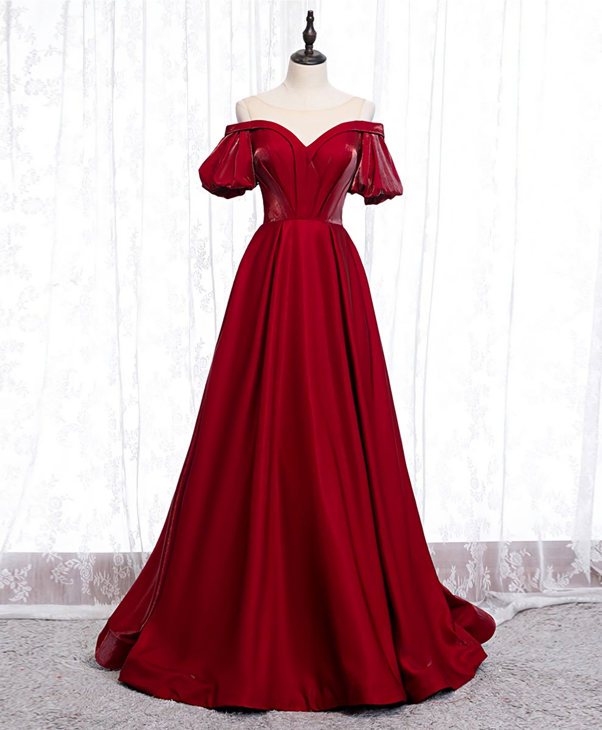 Simple Sweetheart Burgundy Satin Long Prom Dress, Burgundy Evening Dress