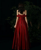 Burgundy Round Neck Beads Long Prom Dress, Burgundy Evening Dress