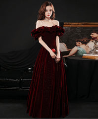 Simple Burgundy Velvet Long Prom Dress, Burgundy Bridesmaid Dress