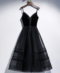 Black V Neck Tulle Short Prom Dress, Black Tulle Homecoming Dress