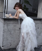 White Sweetheart Tulle Prom Dress, White Formal Dress