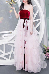 Simple Pink Tulle Long Prom Dress, Pink Evening Dress