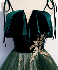 Green Tulle Lace Long Prom Dress, Green Tulle Lace Formal Dress, 1