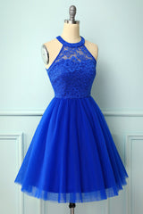 الرسن فستان الدانتيل الأزرق الملكي