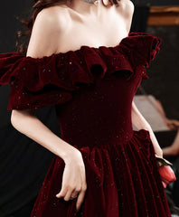Simple Burgundy Velvet Long Prom Dress, Burgundy Bridesmaid Dress
