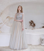 Modest O Neck Long Sleeves Evening Dress, 2023 Long Evening Party Dresses, Women Robe De Luxe Femme A Line Prom Gown