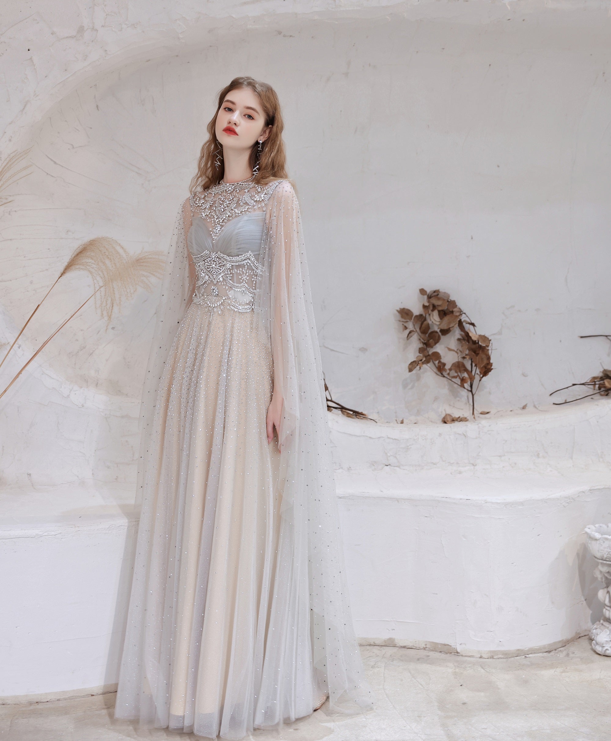 Modest O Neck Long Sleeves Evening Dress, 2023 Long Evening Party Dresses, Women Robe De Luxe Femme A Line Prom Gown