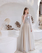 Modest O Neck Long Sleeves Evening Dress, 2023 Long Evening Party Dresses, Women Robe De Luxe Femme A Line Prom Gown