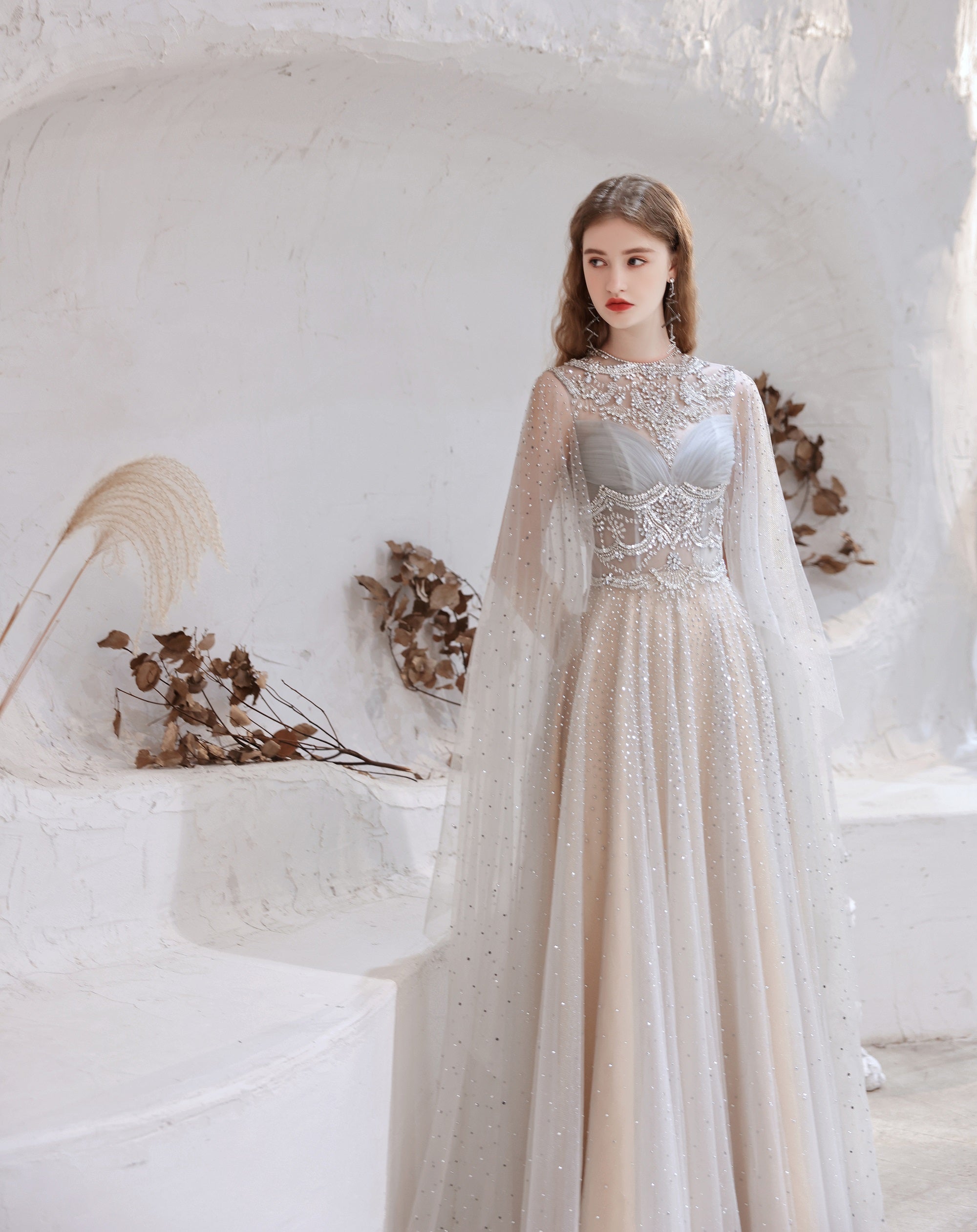 Modest O Neck Long Sleeves Evening Dress, 2023 Long Evening Party Dresses, Women Robe De Luxe Femme A Line Prom Gown