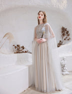 Modest O Neck Long Sleeves Evening Dress, 2023 Long Evening Party Dresses, Women Robe De Luxe Femme A Line Prom Gown
