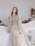 Modest O Neck Long Sleeves Evening Dress, 2023 Long Evening Party Dresses, Women Robe De Luxe Femme A Line Prom Gown