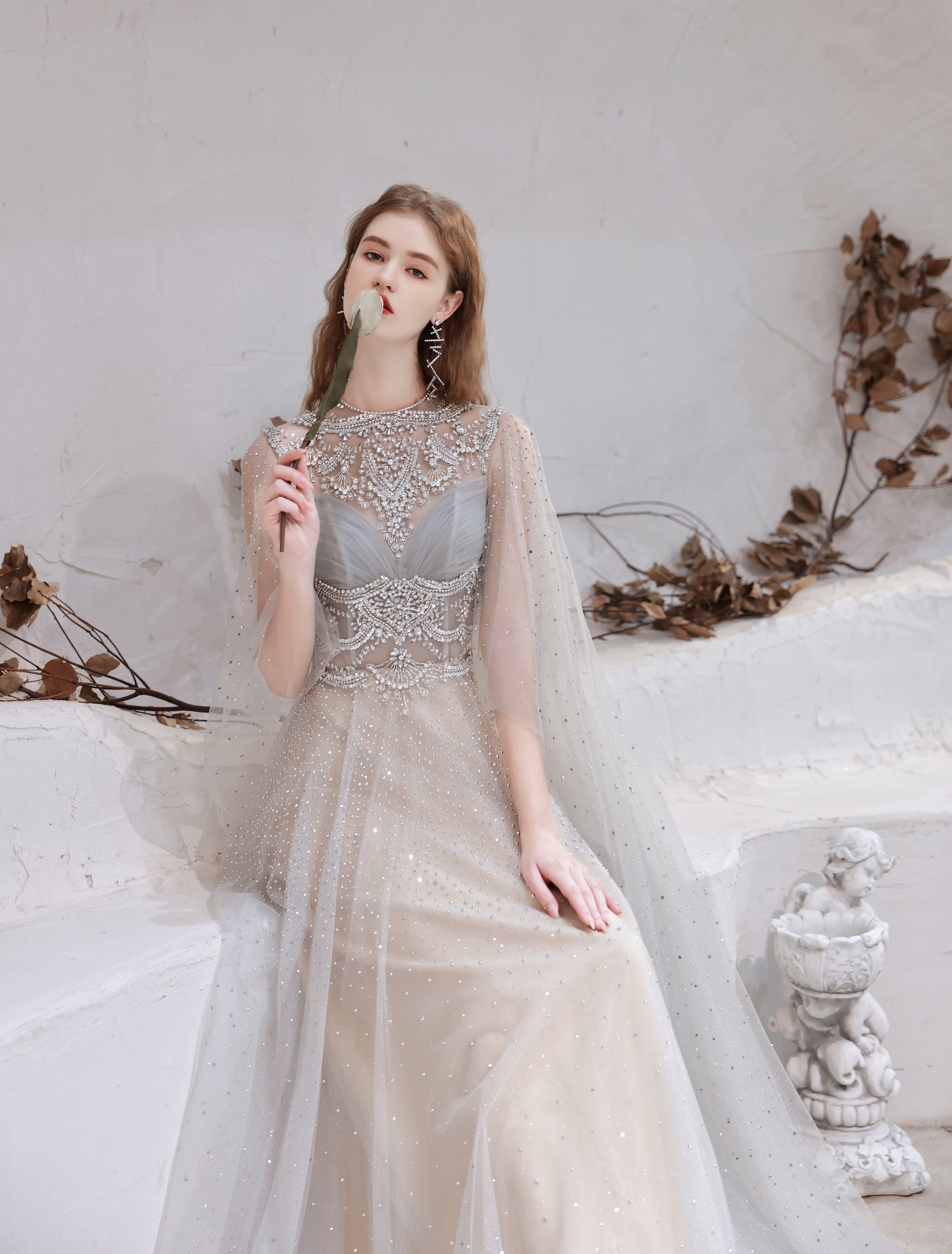 Modest O Neck Long Sleeves Evening Dress, 2023 Long Evening Party Dresses, Women Robe De Luxe Femme A Line Prom Gown