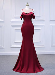 Wine Red Mermaid Sweetheart Straps Long Formal Dress Outfits For Girls, Wine Red Prom Dress