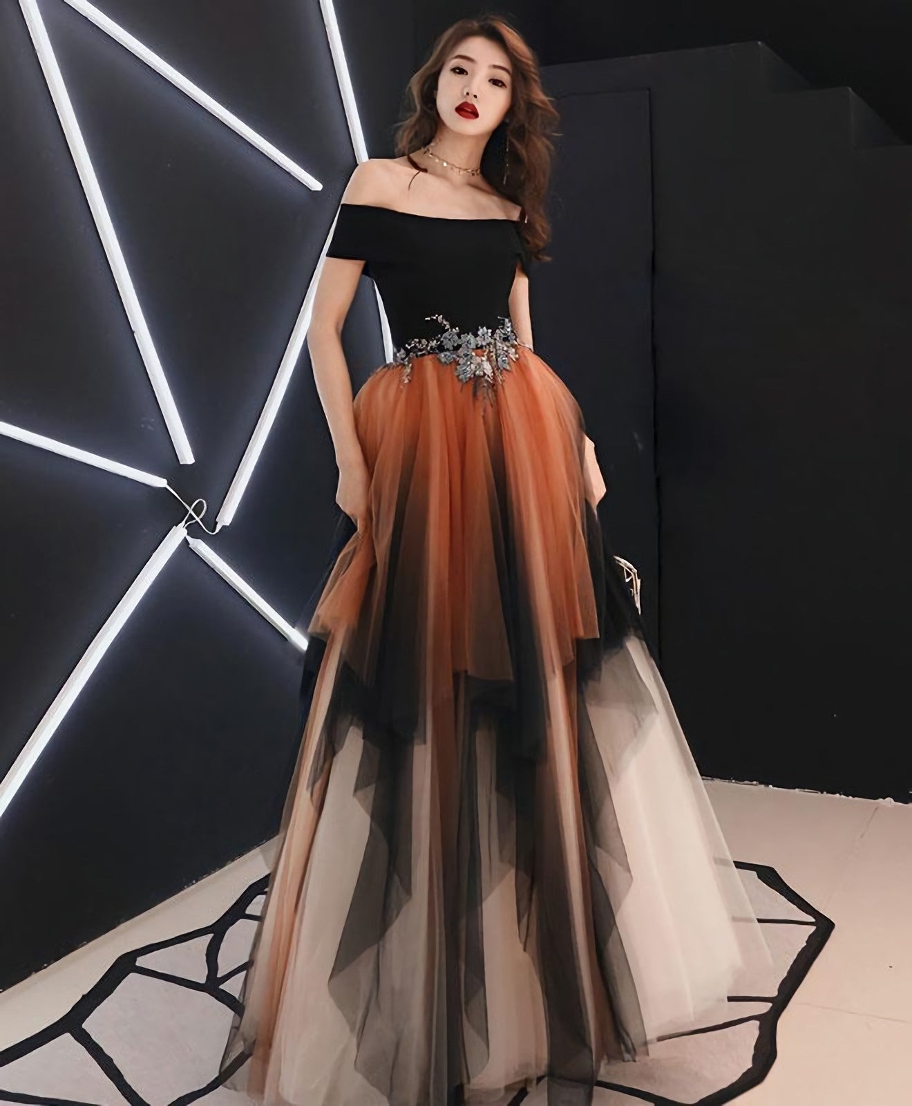 Simple Tulle Lace Long Prom Dress, Tulle Formal Dress Main image