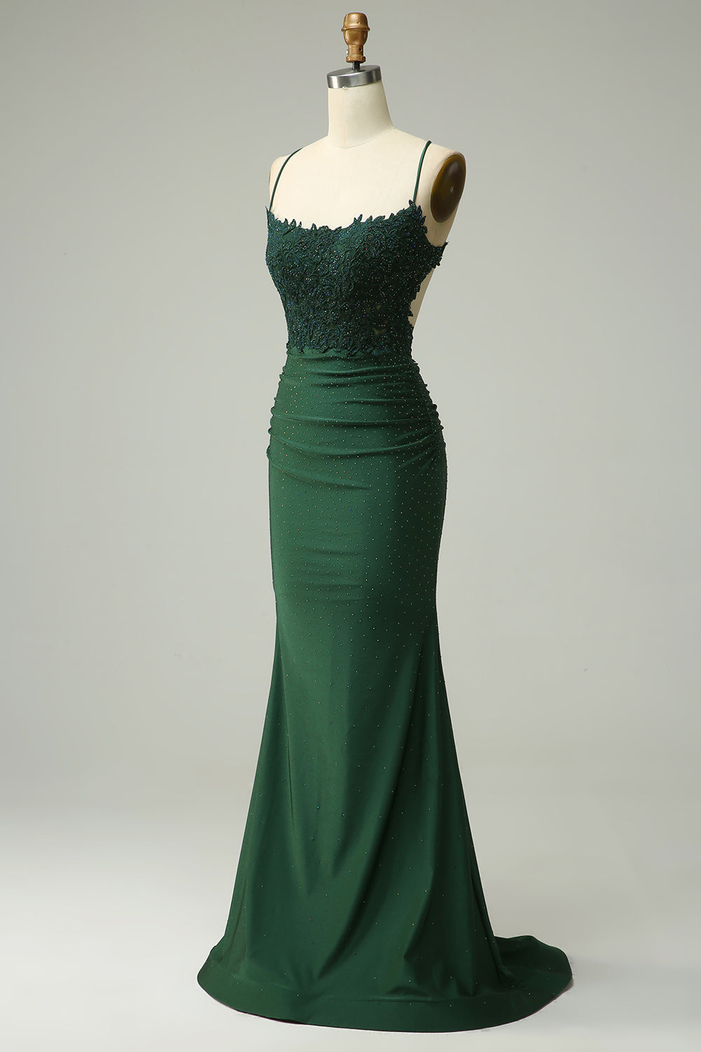 Prom Dress Casual, Mermaid Dark Green Satin Spaghetti Straps Prom Dress
