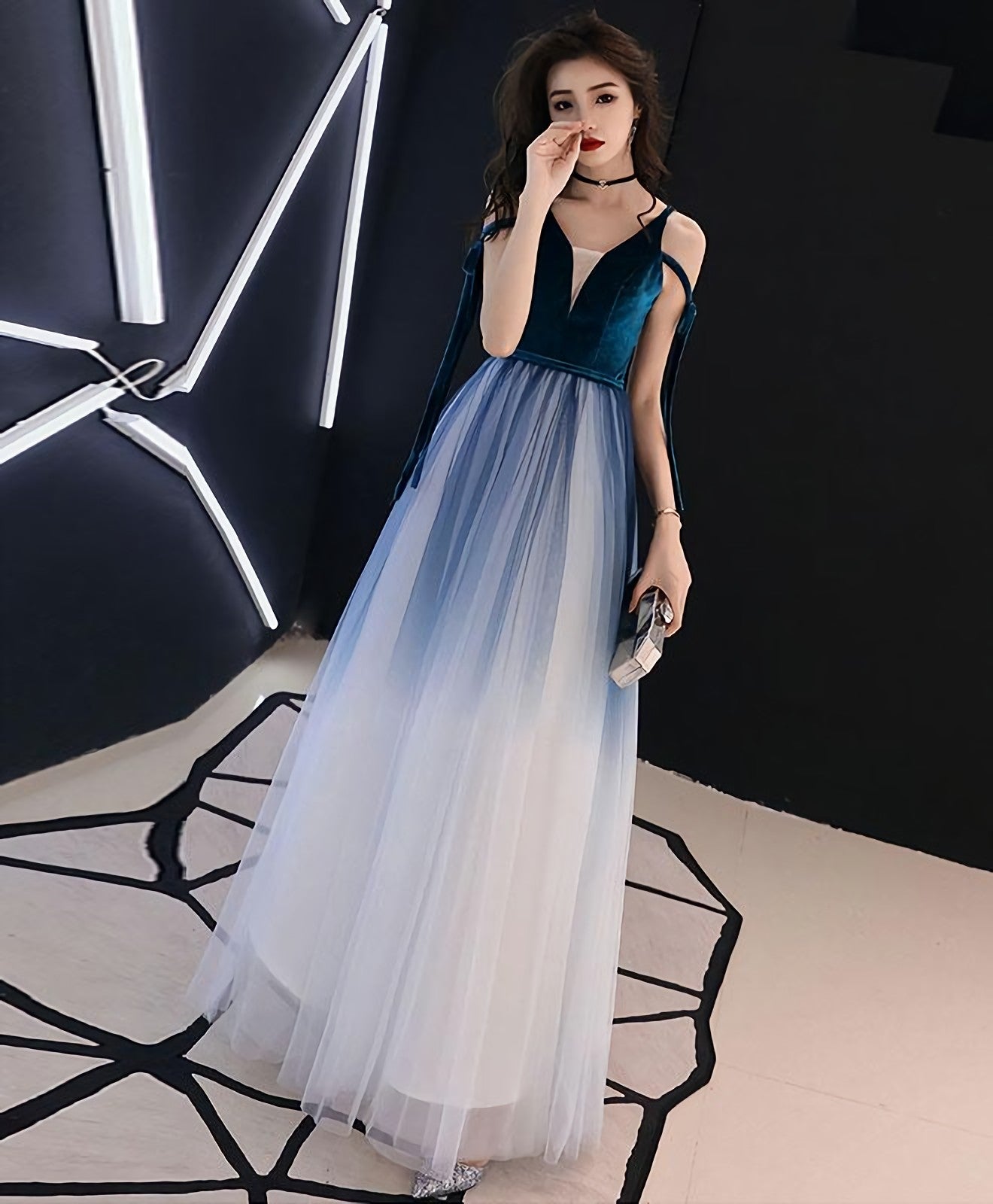 Simple Green Tulle Long Prom Dress, Green Tulle Evening Dress Main image