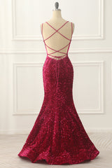 Fuchsia Sequin Backless Long Prom Dress