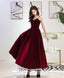 Burgundy Sweetheart Tea Length Prom Dress, Burgundy Bridesmaid Dress, 1