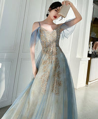 Green Tulle Lace Long Prom Dress, Green Tulle Lace Formal Dress