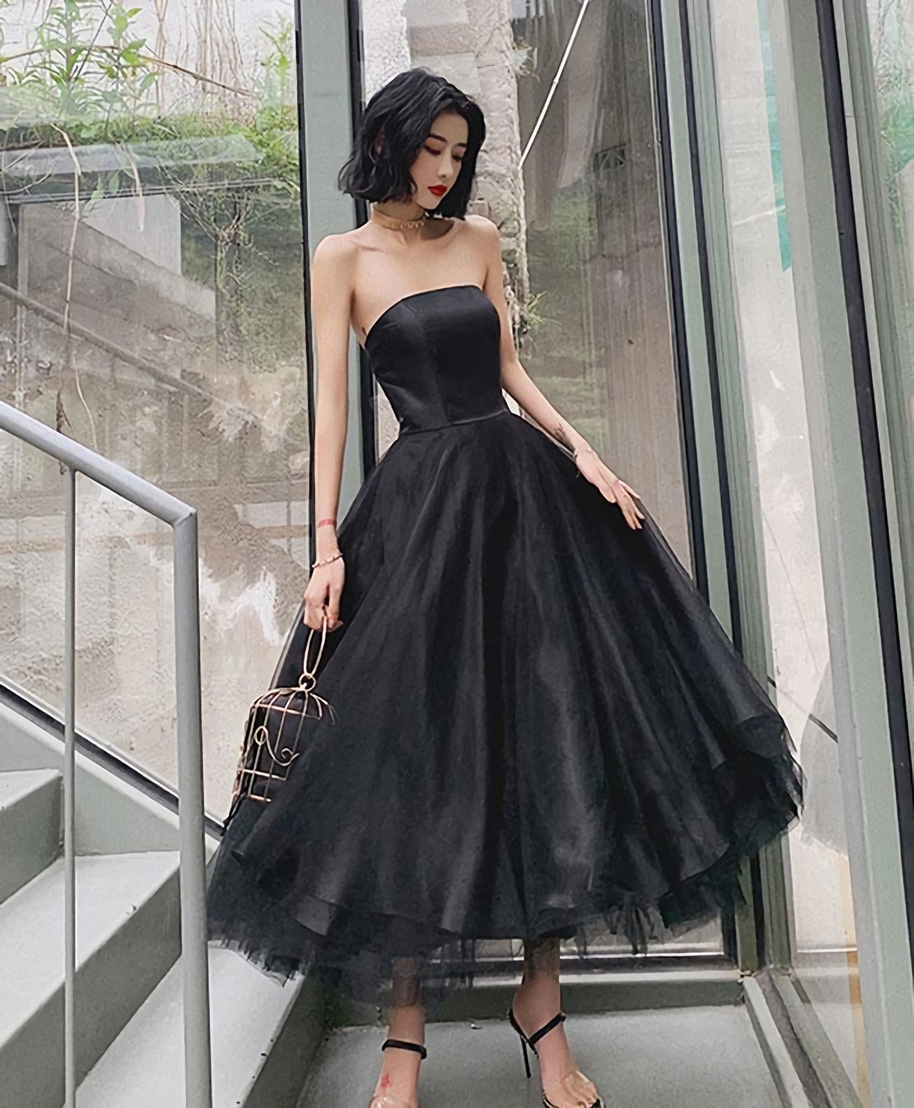 Black Tulle Short Prom Dress, Black Evening Dress Main image